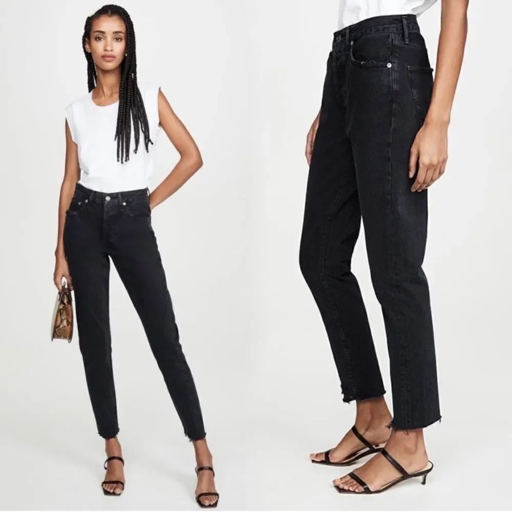 Agolde Jamie Straight Black Jeans Raw Hem Size 28